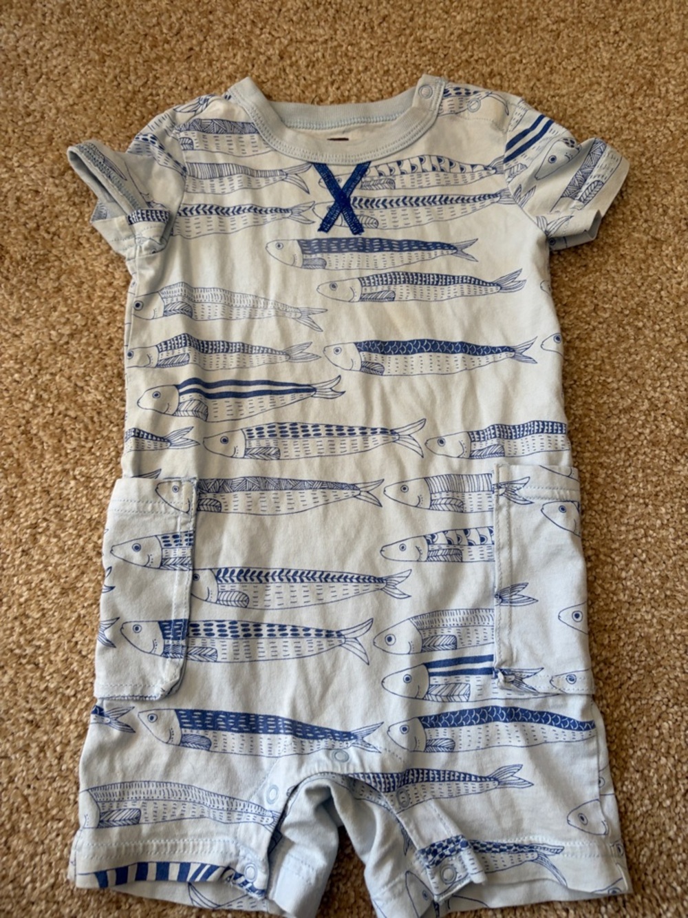 Tea Collection Blue Fish Print Baby Romper